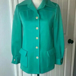 Vintage 60s/70s Joe Frank of Houston Polyester Jacket Green Brady Bunch Vibes